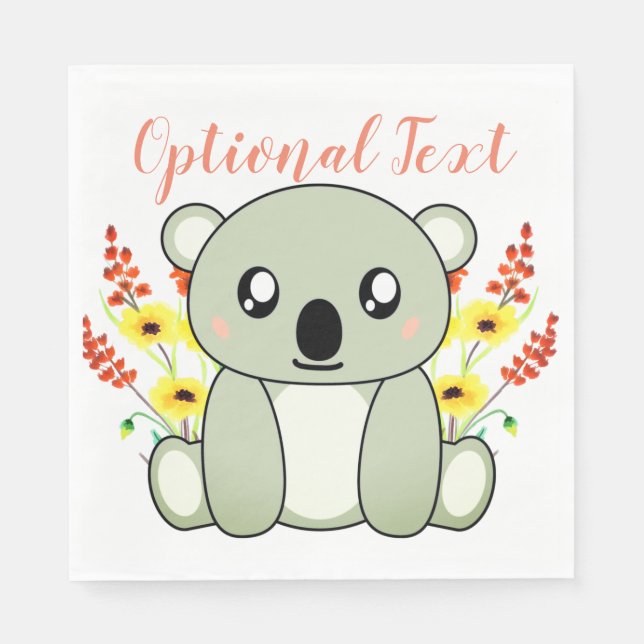 Serviette En Papier Ours Koala mignon avec fleurs (Devant)