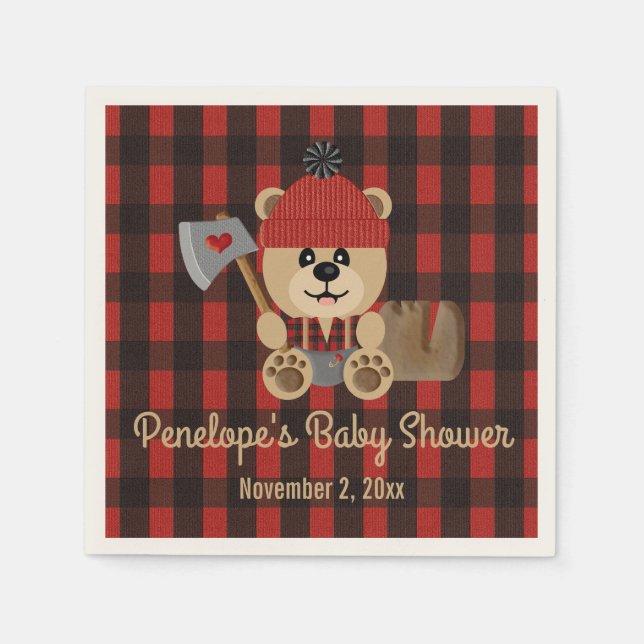 Serviette En Papier Ours Lumberjack Wilderness Baby shower à thème (Devant)