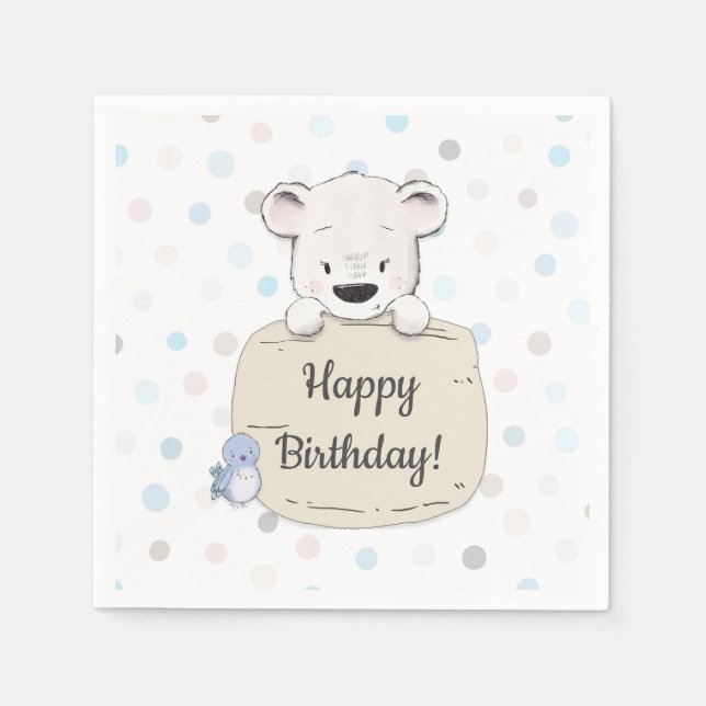 Serviette En Papier Ours Mignon Joyeux Anniversaire (Devant)