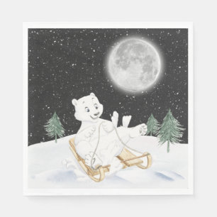 Serviette En Papier Ours polaire à l'aquarelle sur un traîneau
