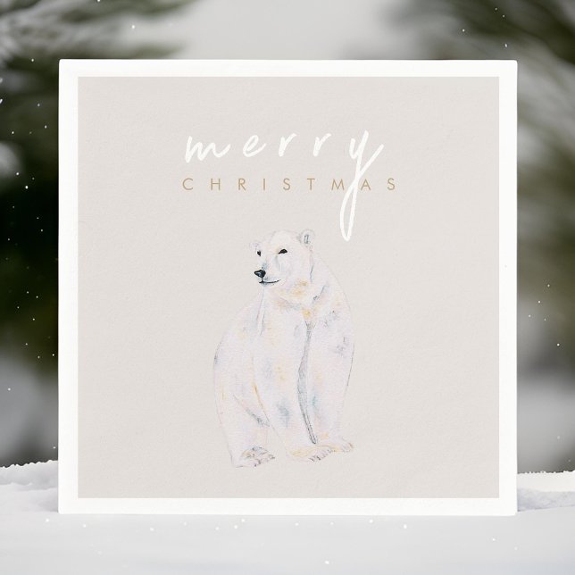 Serviette En Papier Ours polaire aquarelle Joyeux Noël moderne (Créateur téléchargé)