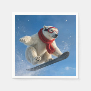 Serviette En Papier Ours polaire en plein air sur un snowboard