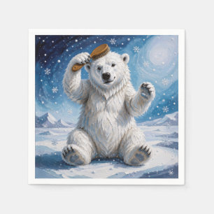 Serviette En Papier Ours polaire utilisant une brosse à cheveux