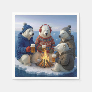 Serviette En Papier Ours polaires buvant autour d'un feu de camp