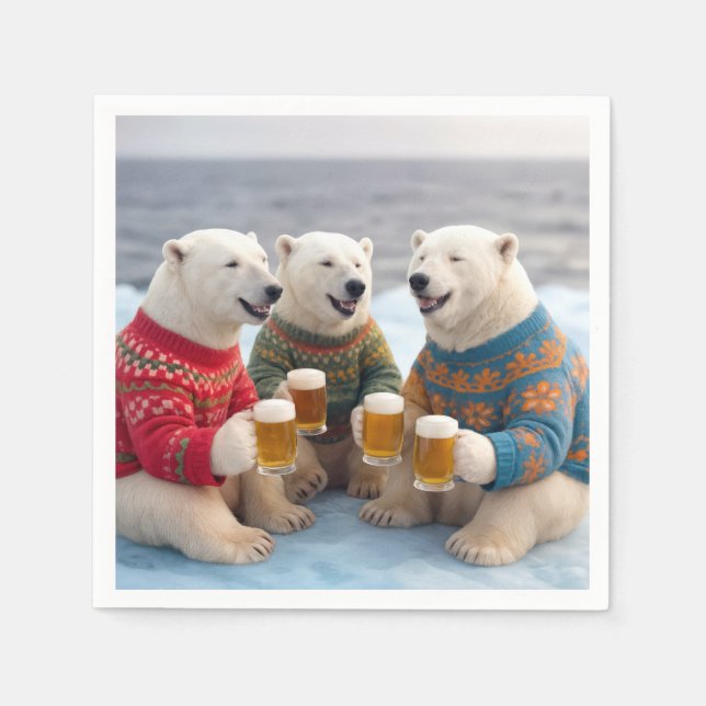 Serviette En Papier Ours polaires festifs portant des pulls de Noël la (Devant)