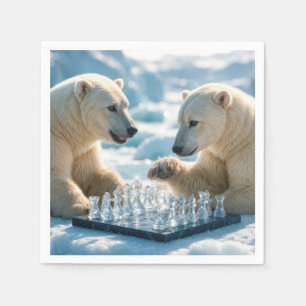 Serviette En Papier Ours polaires jouant aux échecs sur un glacier