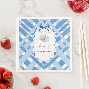 Serviette En Papier Ours pour la baby shower garçon carreaux bleus