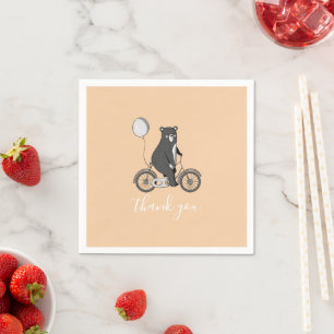 Serviette En Papier Ours scandinave à vélo minimaliste Merci