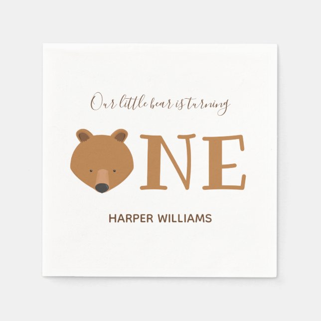 Serviette En Papier Ours Turner un animal mignon premier anniversaire (Devant)
