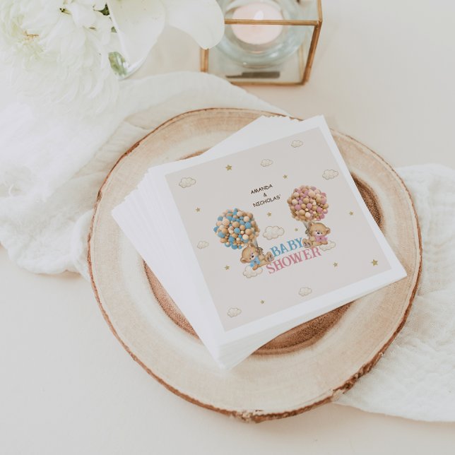 Serviette En Papier Ours Twins Douche rose bleu garçon fille (Créateur téléchargé)