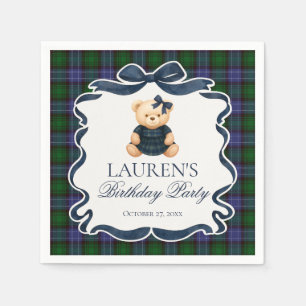 Serviette En Papier Ourson à nœud papillon Prépa Tartan Plaid Annivers