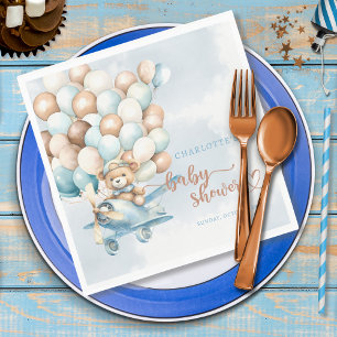Serviette En Papier Ourson Bleu Baby Shower Nous Pouvons à Peine Atten
