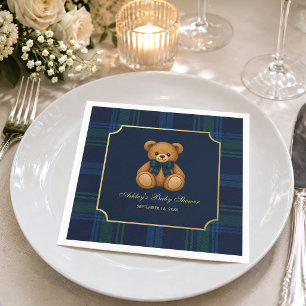 Serviette En Papier Ourson bleu vert à carreaux Baby Shower Prépa Fill