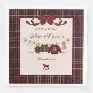 Serviette En Papier Ourson Fille Plaid Bordeaux Arc-en-ciel Baby Showe