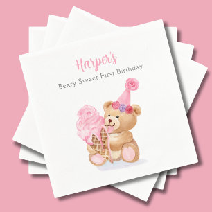 Serviette En Papier Ourson glace d'anniversaire pour fille