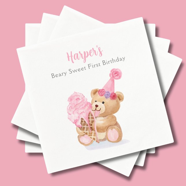Serviette En Papier Ourson glace d'anniversaire pour fille (Créateur téléchargé)
