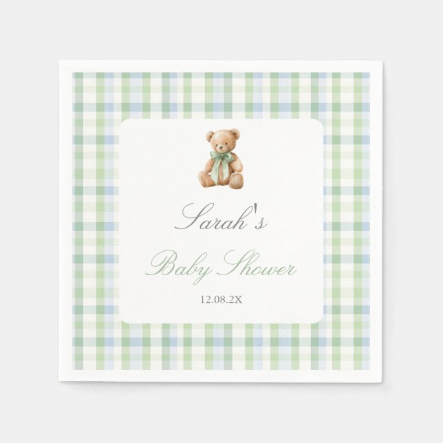 Serviette En Papier Ourson Préparé Fête de Naissance Garçon (Devant)