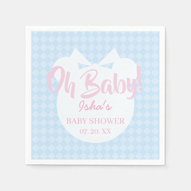 Serviette en papier Ourson Ruban Bleu Clair pour B (Devant)