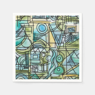 Serviette En Papier Ouverture - Art géométrique moderne peint à la mai