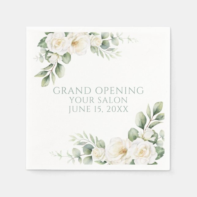 Serviette En Papier Ouverture solennelle de fleurs de rose blanches pe (Devant)