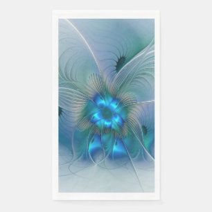 Serviette En Papier Ovations debout, fractale abstraite bleu turquoise