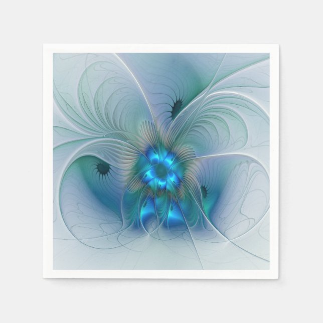 Serviette En Papier Ovations debout, fractale bleue turquoise abstrait (Devant)