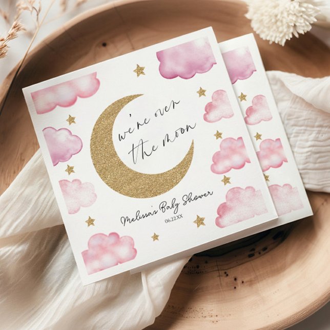 Serviette En Papier Over The Moon Celestial Pink Clouds Baby Shower (Créateur téléchargé)