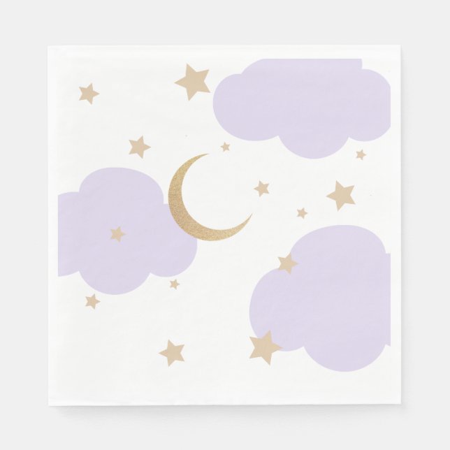 Serviette En Papier Over the Moon Purple Baby Shower  (Devant)