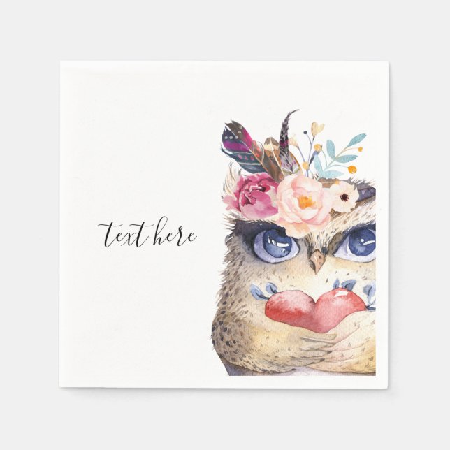 Serviette En Papier OWL, bohème, boho floral (Devant)