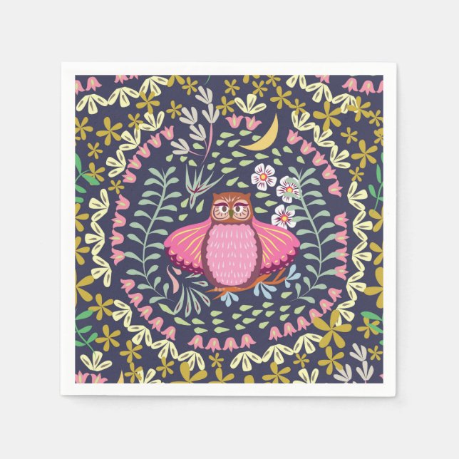 Serviette En Papier Owl Folk Navy (Devant)