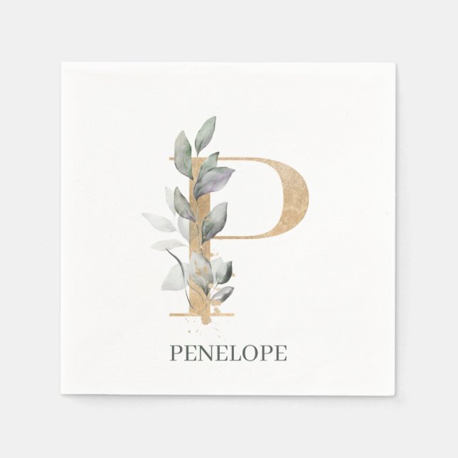 Serviette En Papier P Monogramme Floral Serviettes personnalisées (Devant)