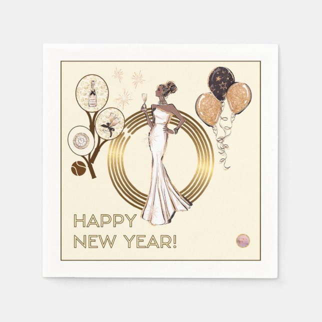 SERVIETTE EN PAPIER PADEL NAPKIN: NEW YEAR’S PADEL DIVA – CREAM & GOLD (Devant)