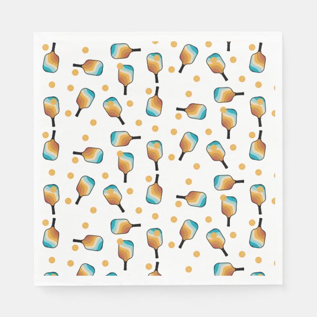 Serviette En Papier Pagaies de Pickleball Retro et Motif de Ball (Devant)