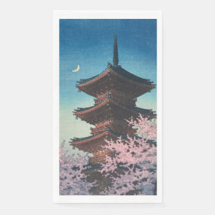 Serviette En Papier Pagode de printemps japonaise vintage en gravure s
