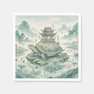 Serviette En Papier Pagode majestueuse de la tortue en encre artistiqu