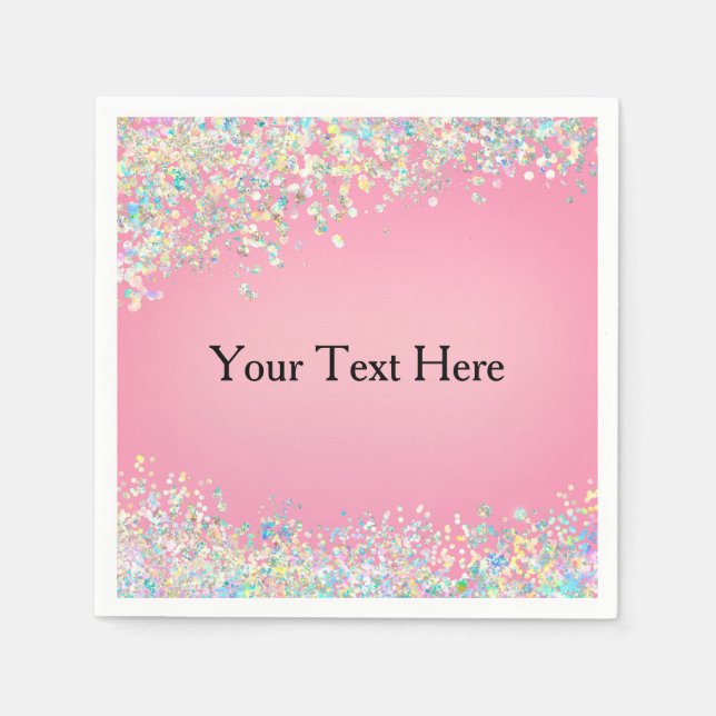 Serviette En Papier Paillet holographique rose vierge (Devant)