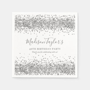 Serviette En Papier Pailleté Argent Gris Étincelle Confettis Anniversa