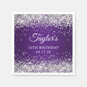 Serviette En Papier Pailleté Argent Paillettes Violet Royal 30e Annive