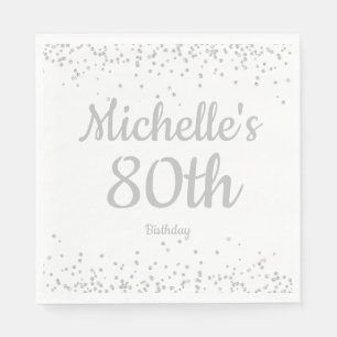 Serviette En Papier Pailleté Argenté Blanc Femme 80 ans
