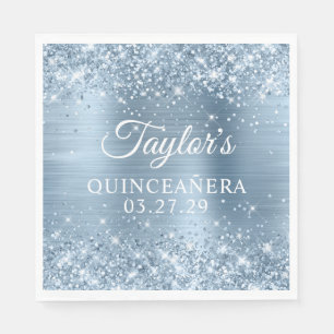 Serviette En Papier Pailleté Bleu Clair Quinceanera en Feuille de Papi