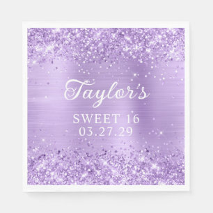 Serviette En Papier Pailleté Lavande Feuille Sweet 16