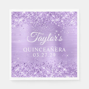 Serviette En Papier Pailleté Lavande Quinceanera Feuille