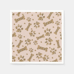 Serviette En Papier Pailleté Or Beige Rosé Patte D'Os Chien Chiot