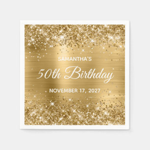 Serviette En Papier Pailleté Or Feuille Luxe 50e Anniversaire