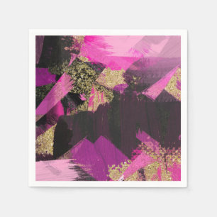 Serviette En Papier Pailleté Or Noir Rose Pinceau Moderne Glam Grunge