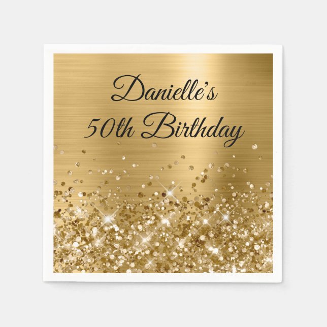 Serviette En Papier Pailleté Papier Doré 50e Anniversaire (Devant)