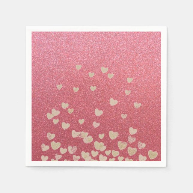 Serviette En Papier Pailleté rose et cœurs (Devant)