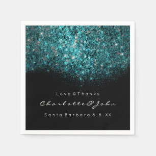 Serviette En Papier Paillette blanche turquoise de confettis de noir