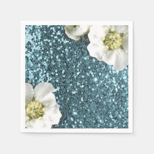 Serviette En Papier Paillette de parties scintillantes de jasmin bleu