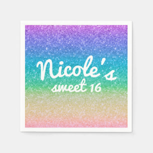 Serviette En Papier Paillettes Arc-en-ciel Brillant Glam Anniversaire